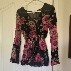 Band of Gypsies Floral Blouse - Black and Pink